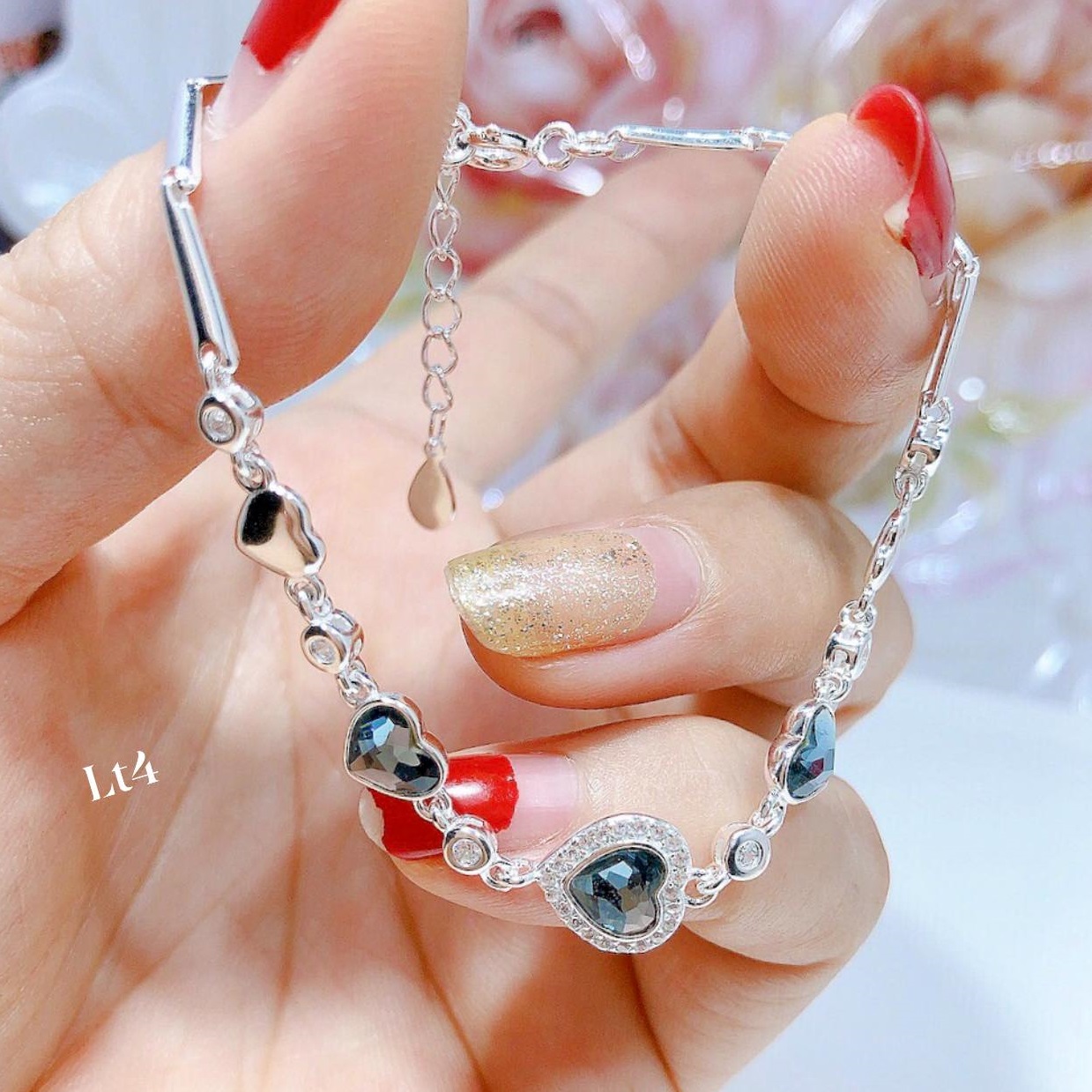 Lắc tay nữ mặt tim đá chất liệu bạc Ý MS0170
