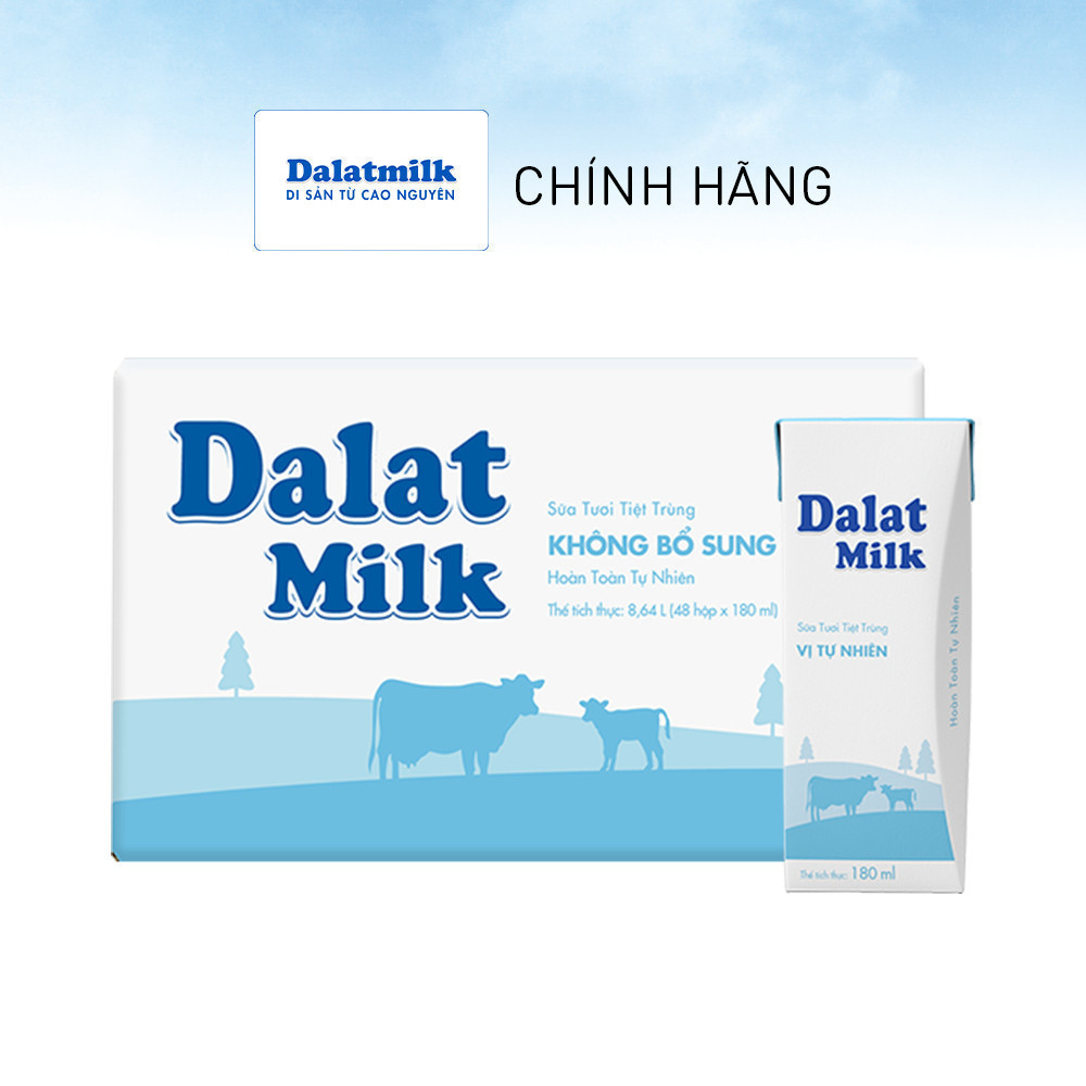 Thùng 48 hộp sữa tươi tiệt trùng Dalatmilk vị tự nhiên 180ml