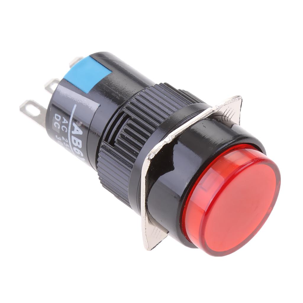 DC 12V 16mm LED Light Latching AC 250V 3A Waterproof Pushbutton Round Switch