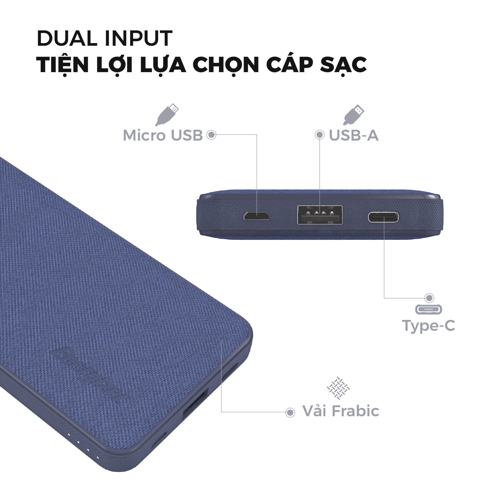 Sạc dự phòng Energizer 10000mAh - UE10043 - tích hợp 2 cổng input (micro USB và USB-C) - Hàng chính hãng