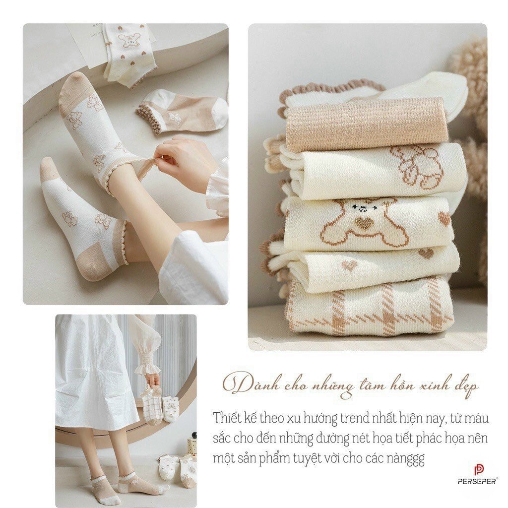Set 5 đôi tất cho bạn gái siêu xinh chất cotton siêu mềm