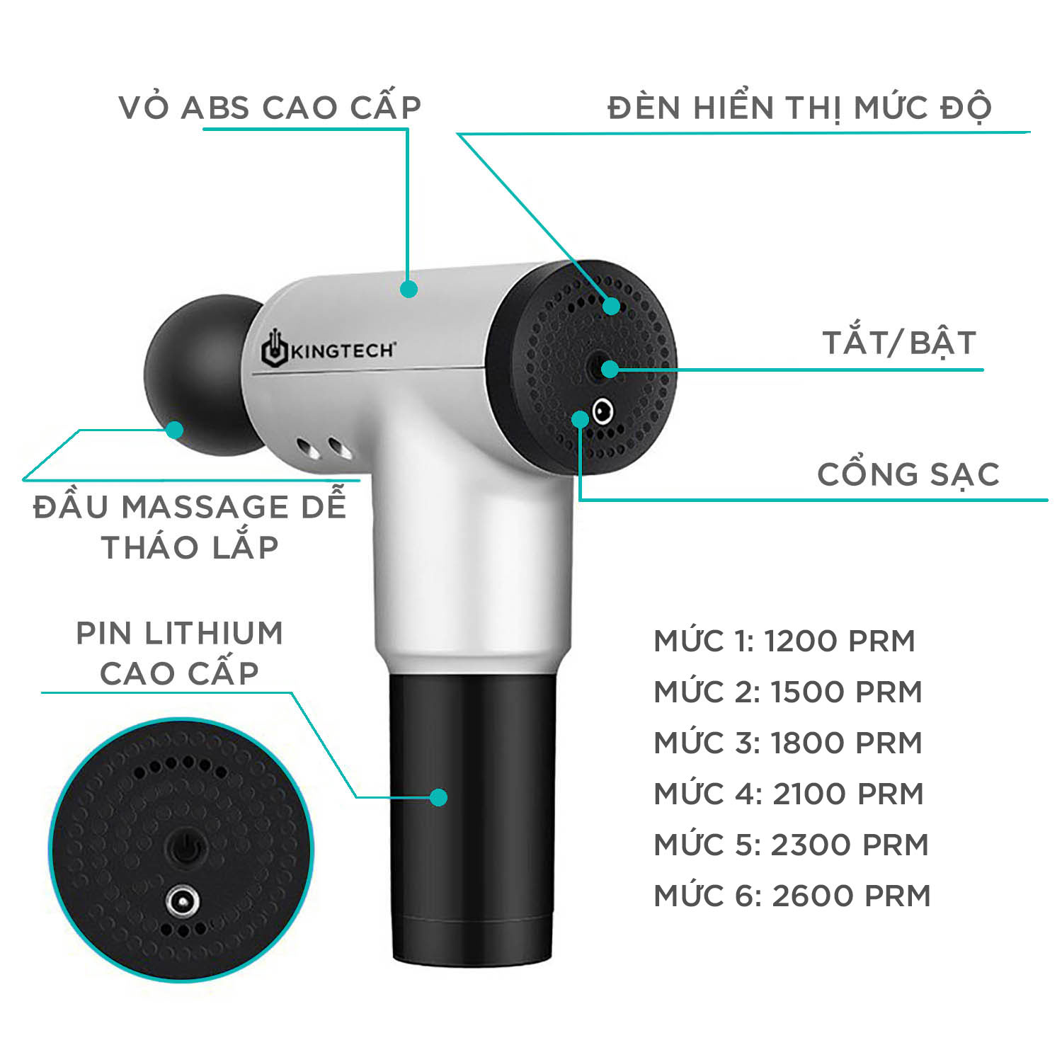 Máy Massage Cầm Tay KINGTECH KH-320 - 6 Cấp Độ, Hỗ Trợ Mát Xa Chuyên Sâu, Giảm Đau Cơ, Cứng Khớp - Quà Tặng Cho Sức Khỏe