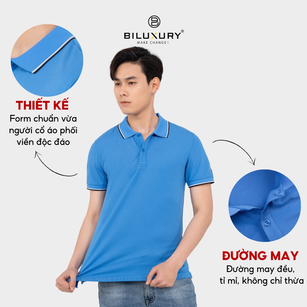 Áo polo nam Biman by Biluxury thun cổ bẻ phối viền trẻ trung lịch lãm vải mềm mịn co giãn 4 chiều 5APCT003XDU