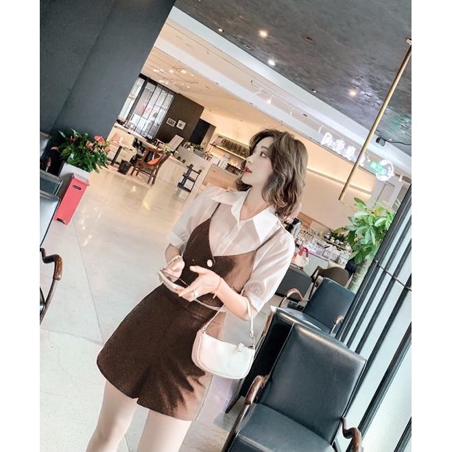 Set sơmi gile nâu-quần short