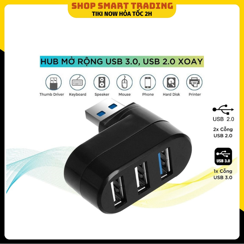 HUB Chia 3 Cổng USB 3.0 Tốc Độ Cao Cho PC, Laptop - Thiết Bị Mở Rộng Cỗng USB 3.0 Xoay (Màu Ngẫu Nhiên) - Hàng Nhập Khẩu