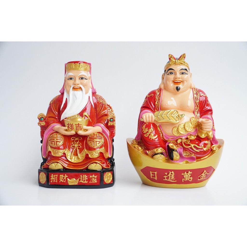 Tượng Thần Tài Thổ Địa đẹp sơn đỏ chiêu tài hút lộc - Cao 18cm - Đặc nguyên khối,nặng