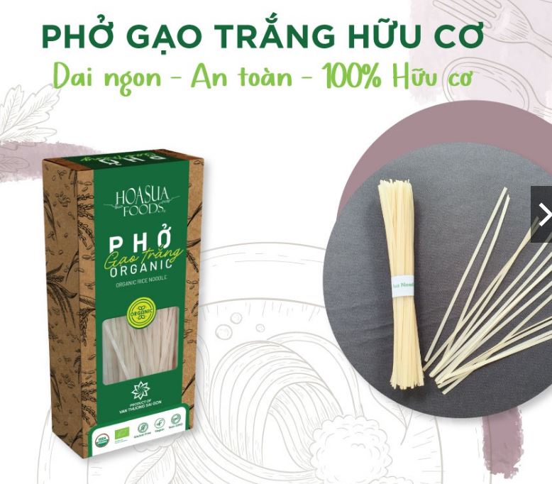 Phở gạo trắng hữu cơ Hoa Sữa  FOODS 250g - dai, ngon, an toàn, 100% organic