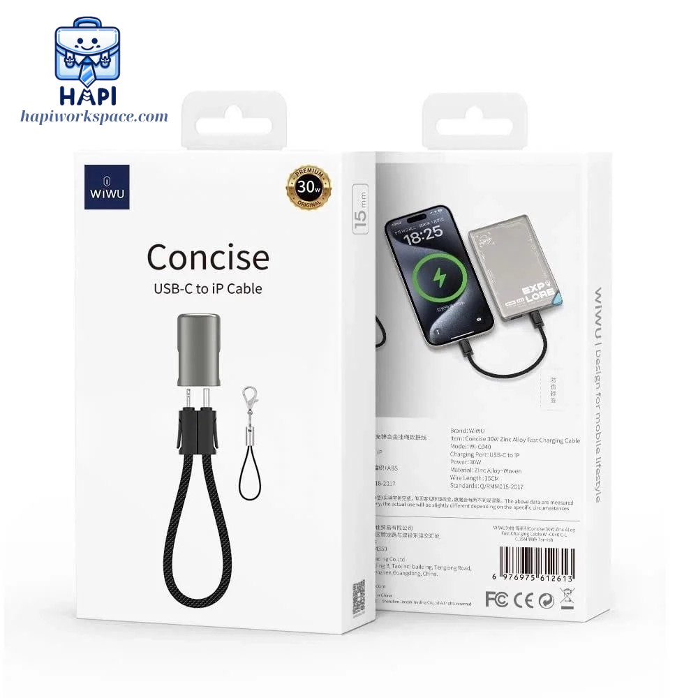 Cáp sạc hàng chính hãng WiWU C to L PD30W WI-C040 (15cm): Thiết kế móc khóa siêu gọn, chuyên dùng sạc dự phòng iP