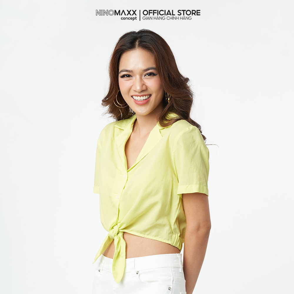 NINOMAXX Áo croptop Nữ tay ngắn vải lụa sen 2103053