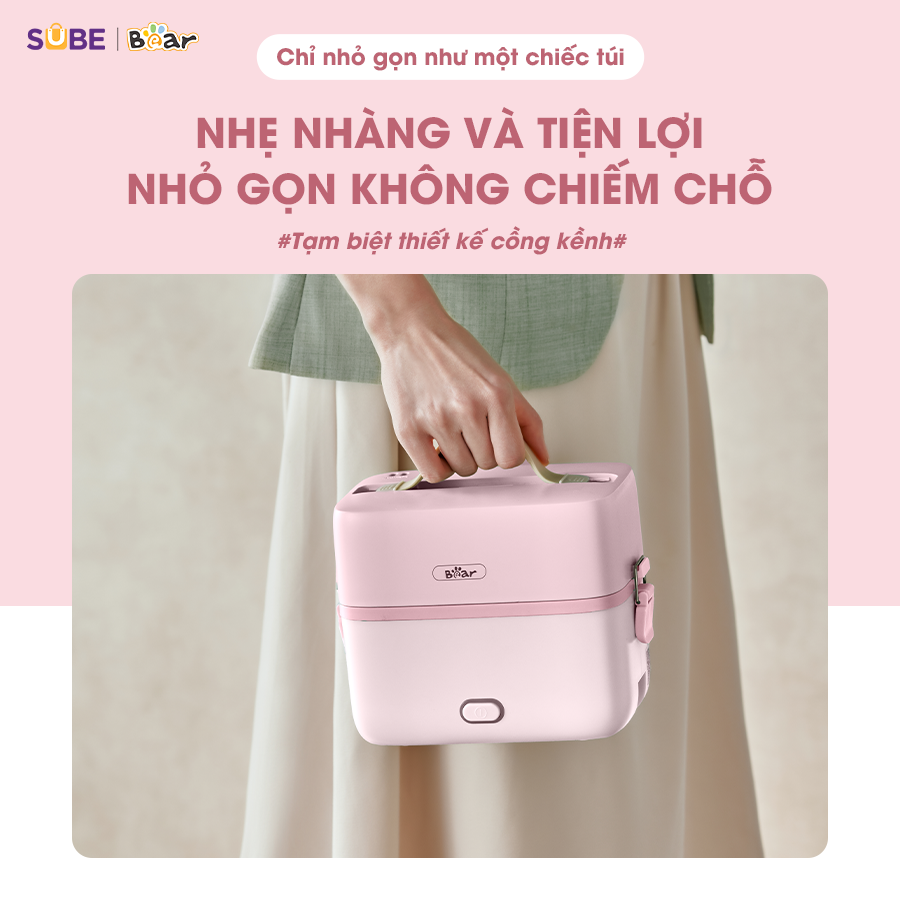 Hộp Cơm Cắm Điện Bear 2 Tầng 3 Ngăn Hâm Nóng Cực Nhanh Inox 304 An Toàn Giữ Nhiệt Chống Trào 1,2L SB-HC12L - Hàng Chính Hãng