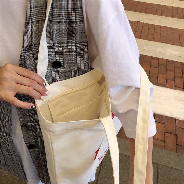 Túi Tote Vải Canvas AND FREEE Nữ phong cách Ulzzang Có ngăn phụ Khóa Kéo chất liệu dày dặn