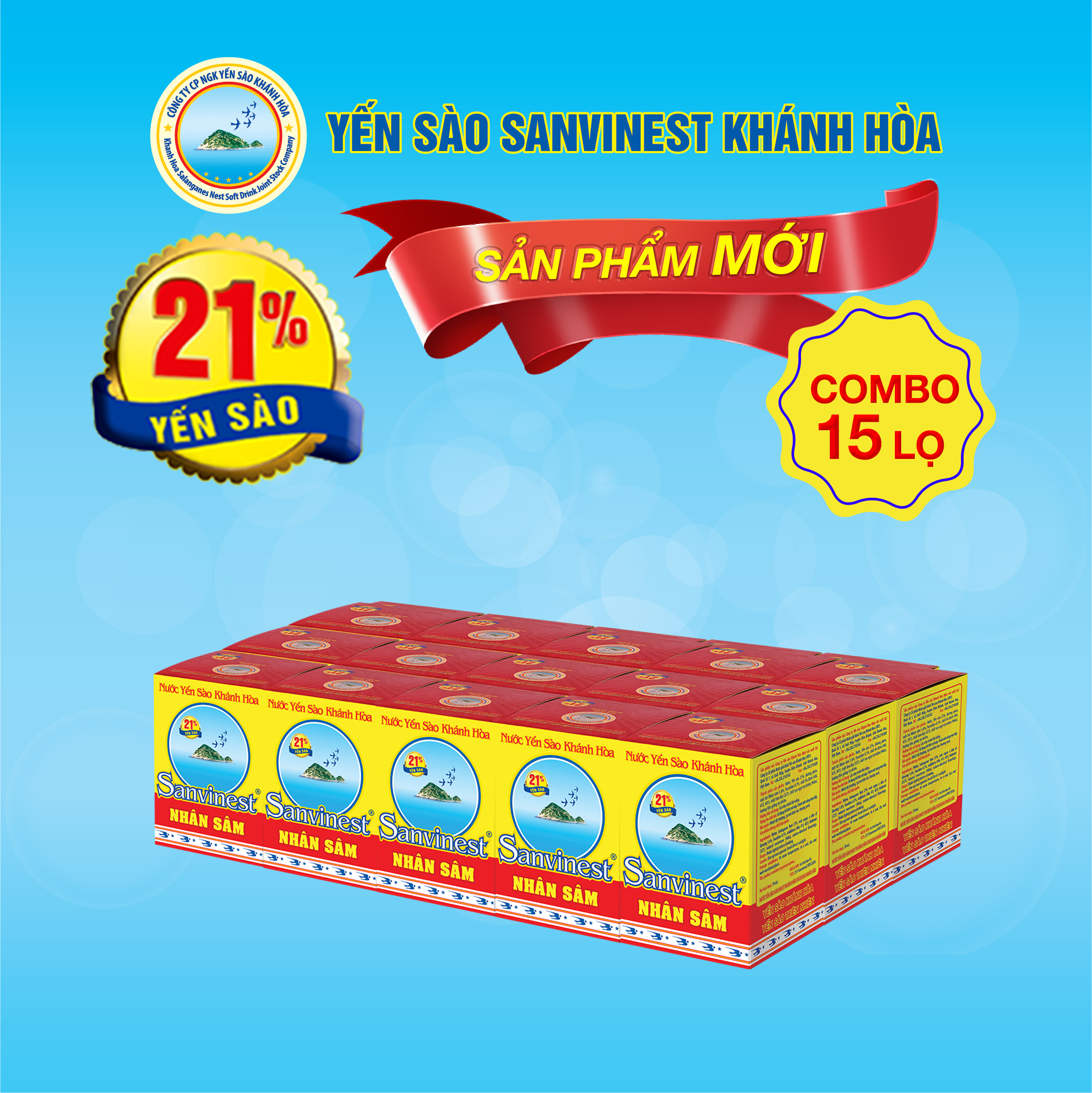 [Combo 15 lọ] Nước Yến sào Sanvinest Khánh Hòa Fucoidan Nhân sâm 70ml - S207