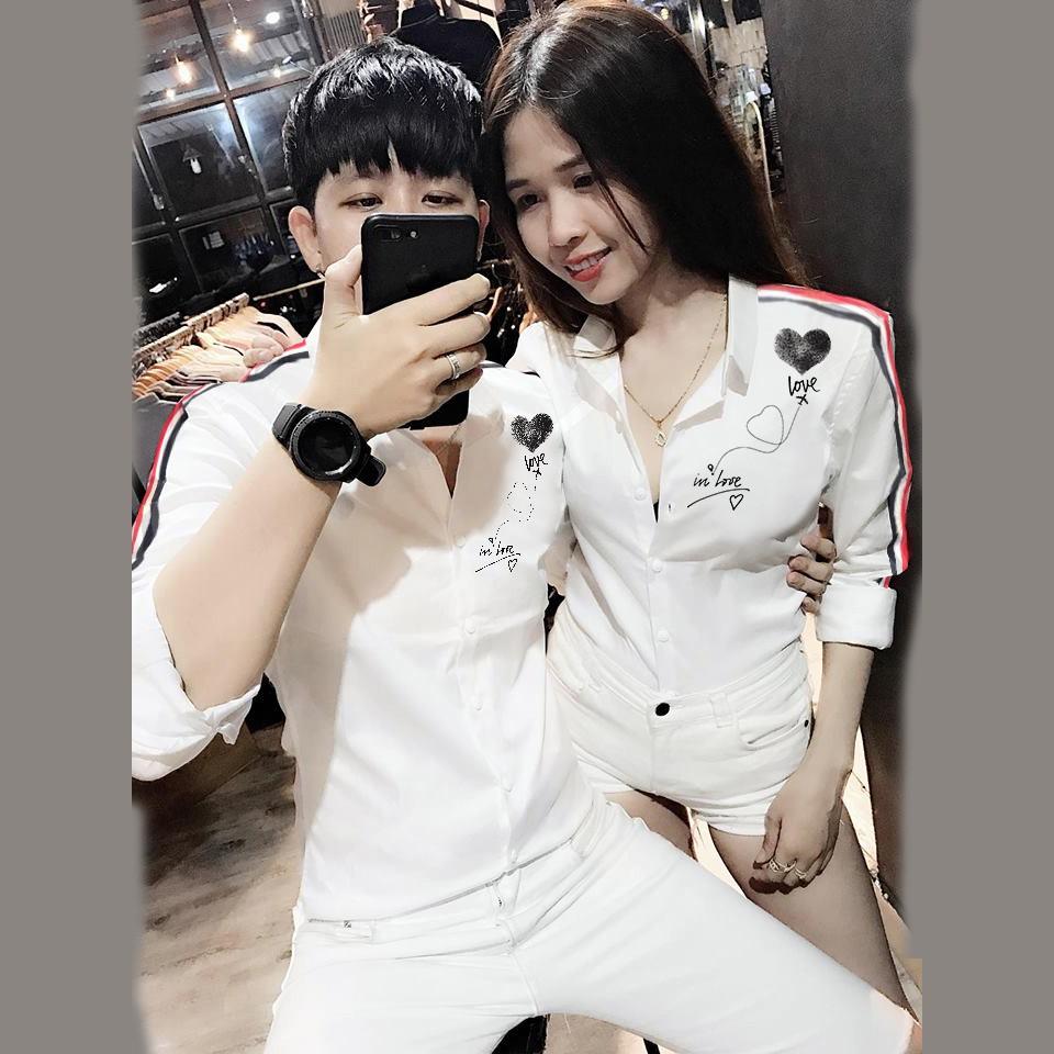 ÁO SƠ MI ĐÔI NAM NỮ CHỮ LOVE CAO CẤP | SƠ MI CẶP GIÁ RẺ