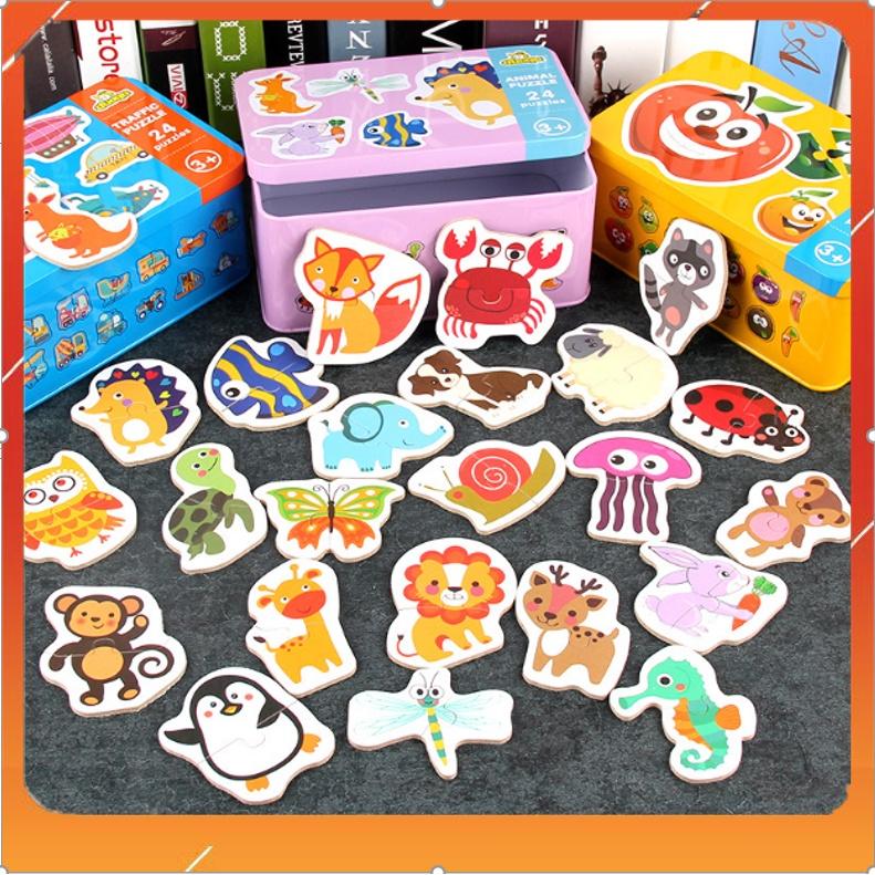 Đồ chơi tranh ghép gỗ 2 mảnh Puzzle cho bé; tranh xếp hình, ghép hình bằng gỗ giúp bé phát triển trí tuệ tư duy sáng tạo