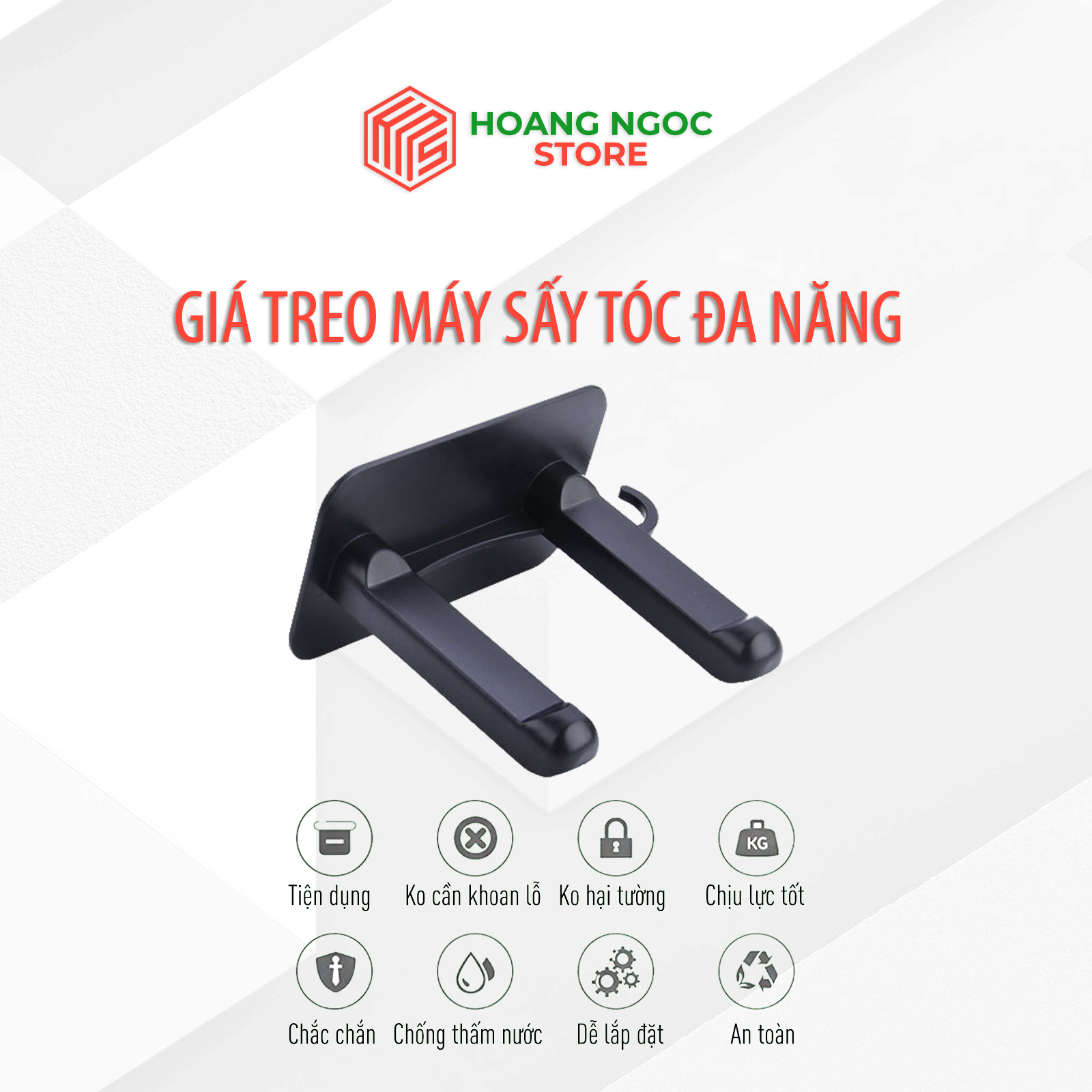 Giá treo máy sấy tóc dùng băng keo, lắp đặt dễ dàng, đa năng, phù hợp với nhiều loại máy