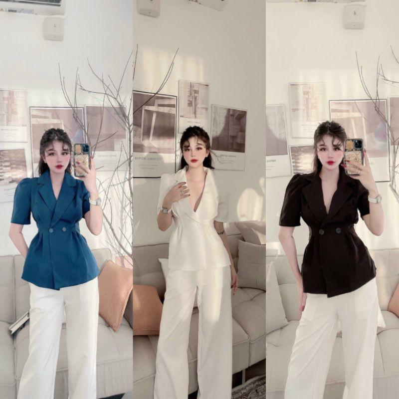 A553 Áo vest cách điệu dáng tay lửng chiết ly eo tỷ mỷ, dáng ôm vạt xòe 3 tone màu nổi bật
