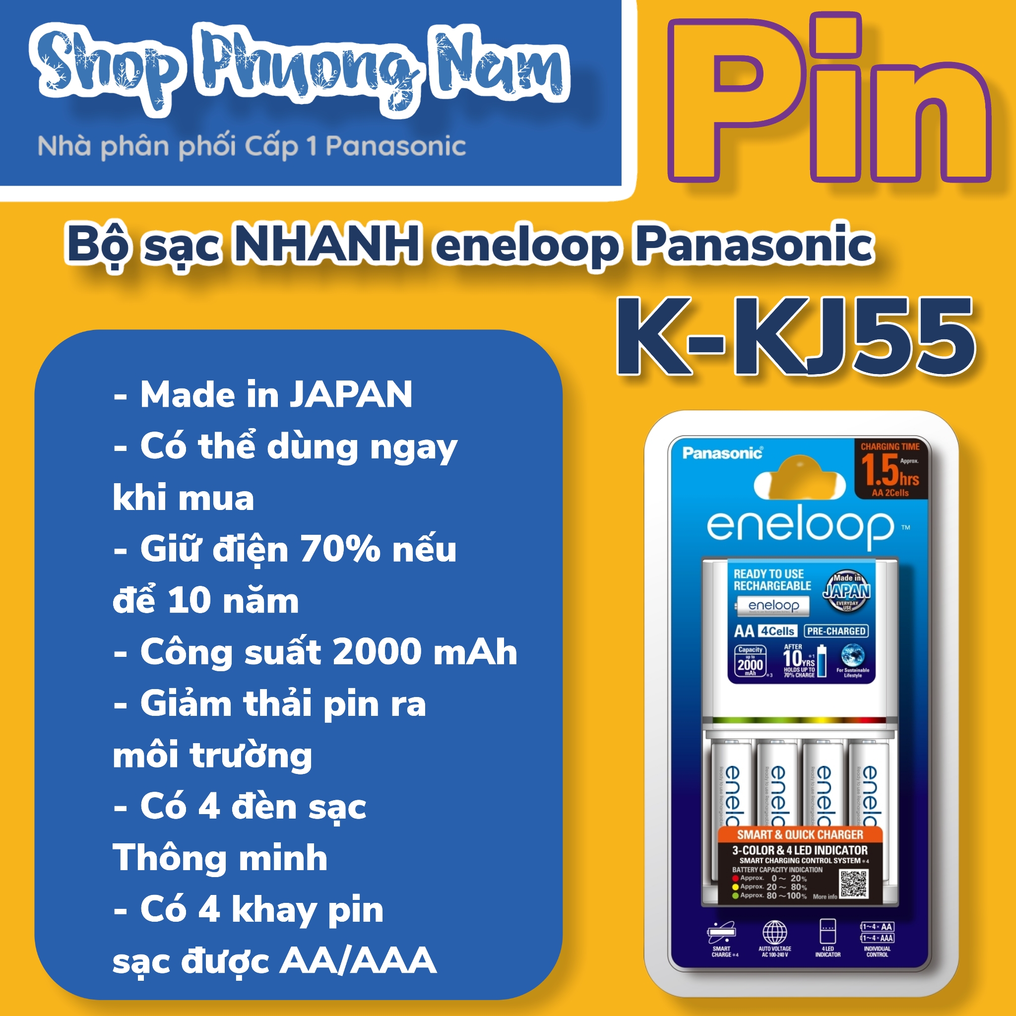 Bộ Sạc Nhanh Eneloop Panasonic K - Kj55Mcc40V