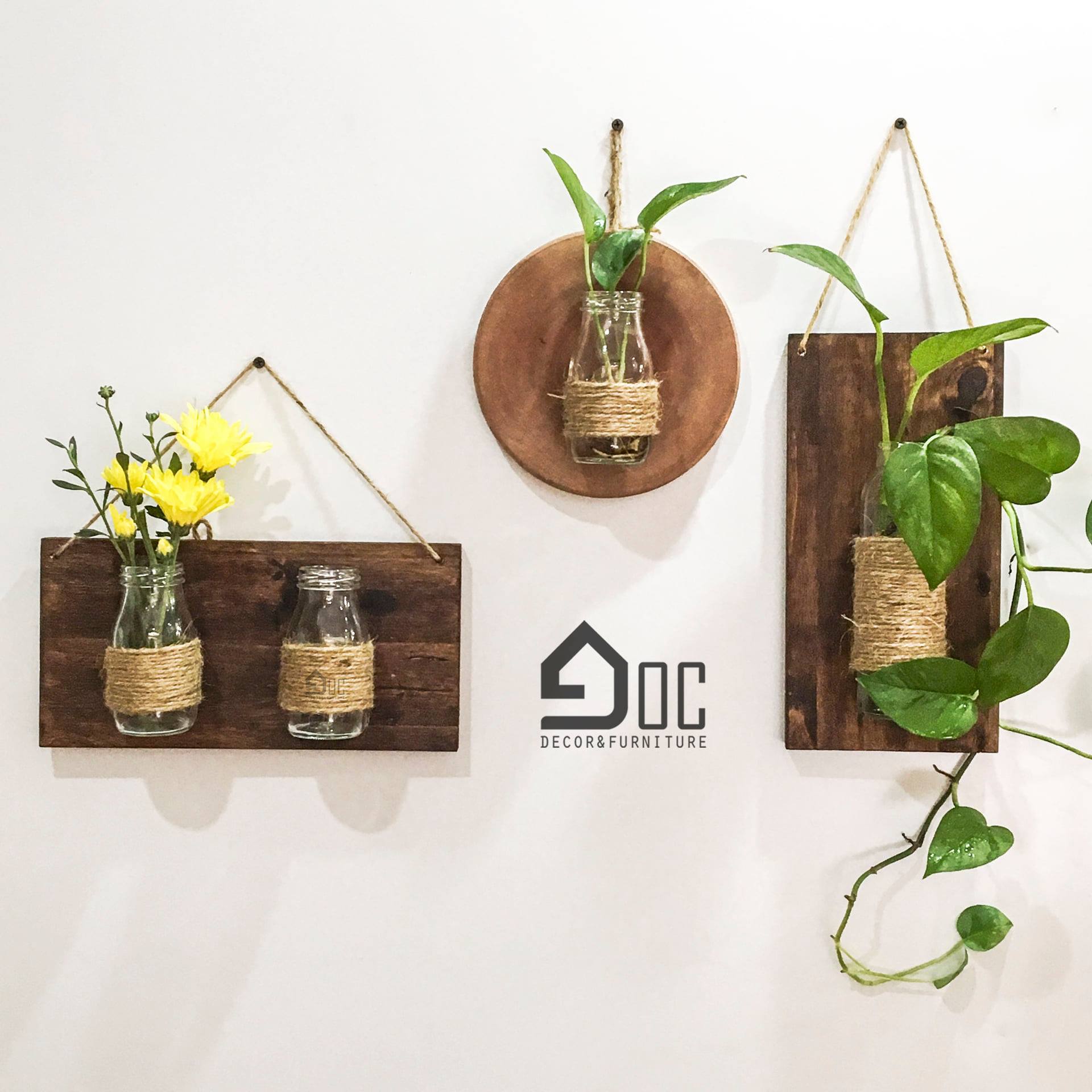 Bảng gỗ lọ hoa thủy tinh treo tường phòng khách, ban công độc đáo Góc decor