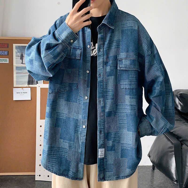 Áo sơ mi khoác ngoài form rộng unisex - Áo sơ mi sọc xanh dương số 29