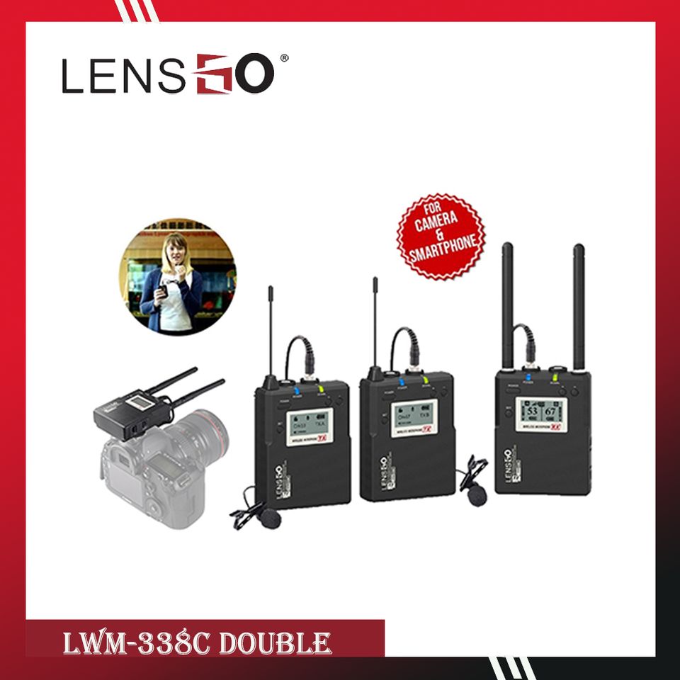 Micro Thu Âm Wireless LENSGO LWM-338C Double ( 2 phát 1 thu) - Chính Hãng