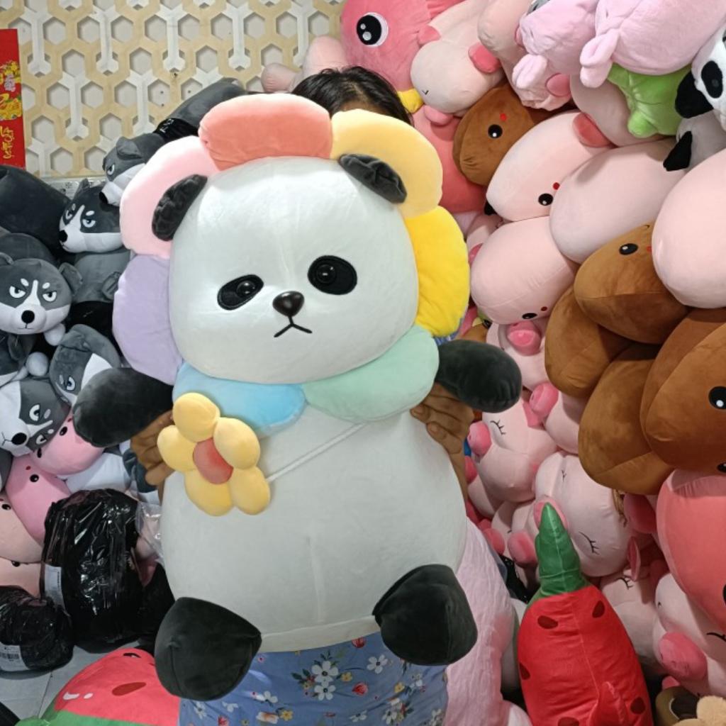 Gấu bông gấu trúc bông hoa đáng yêu, Gấu mặt hoa siêu cute