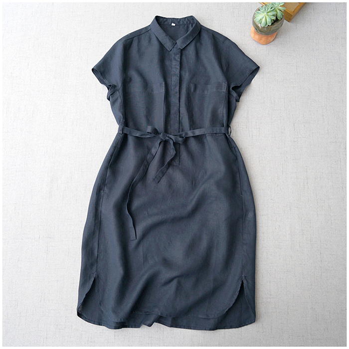 Đầm suông linen cổ sơ mi 2 túi ngực lượn đuôi tôm, chất vải linen tự nhiên mềm mại, thời trang phong cách trẻ