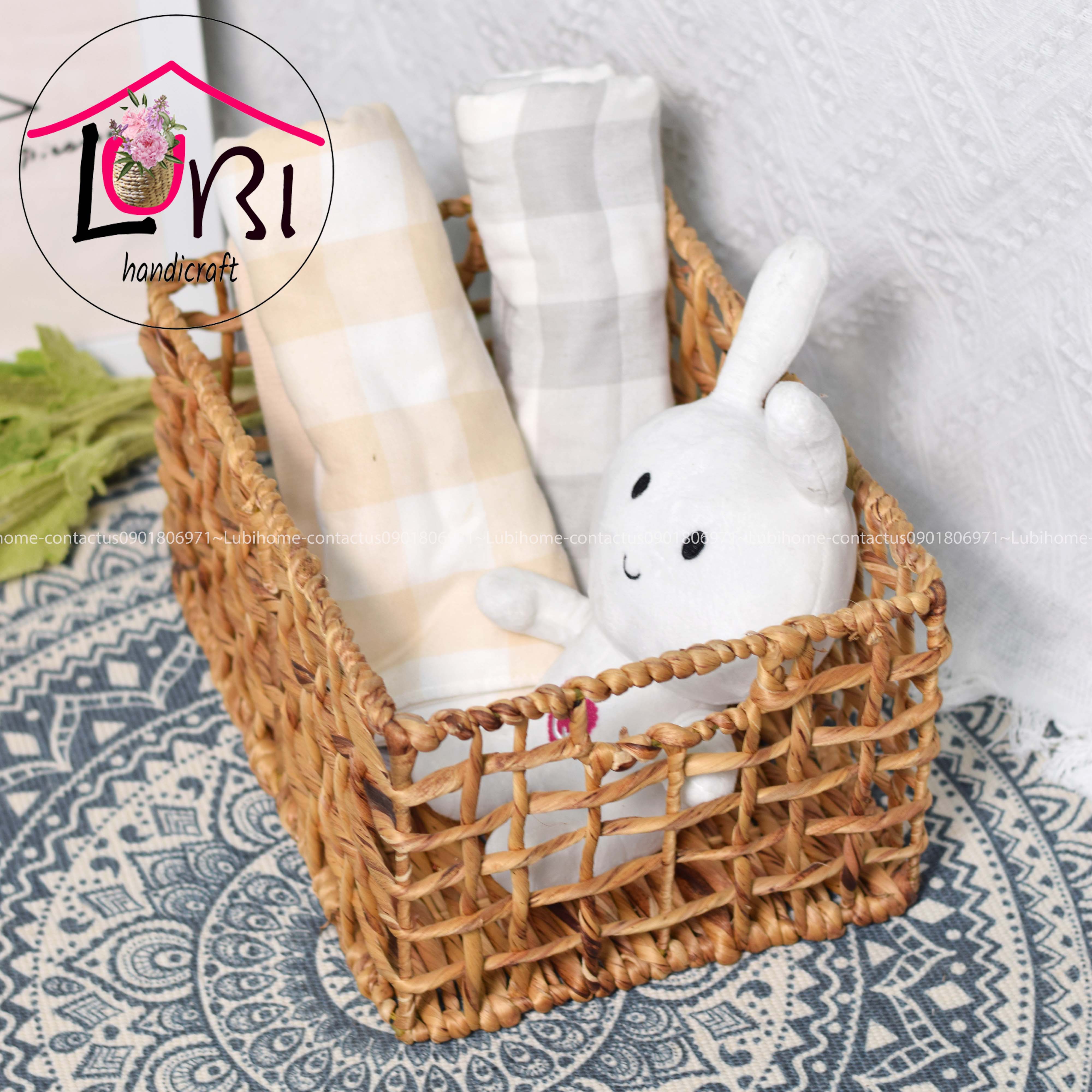 Lubihandicraft - Khay đựng đồ lục bình chữ nhật đan karo - xinh xắn