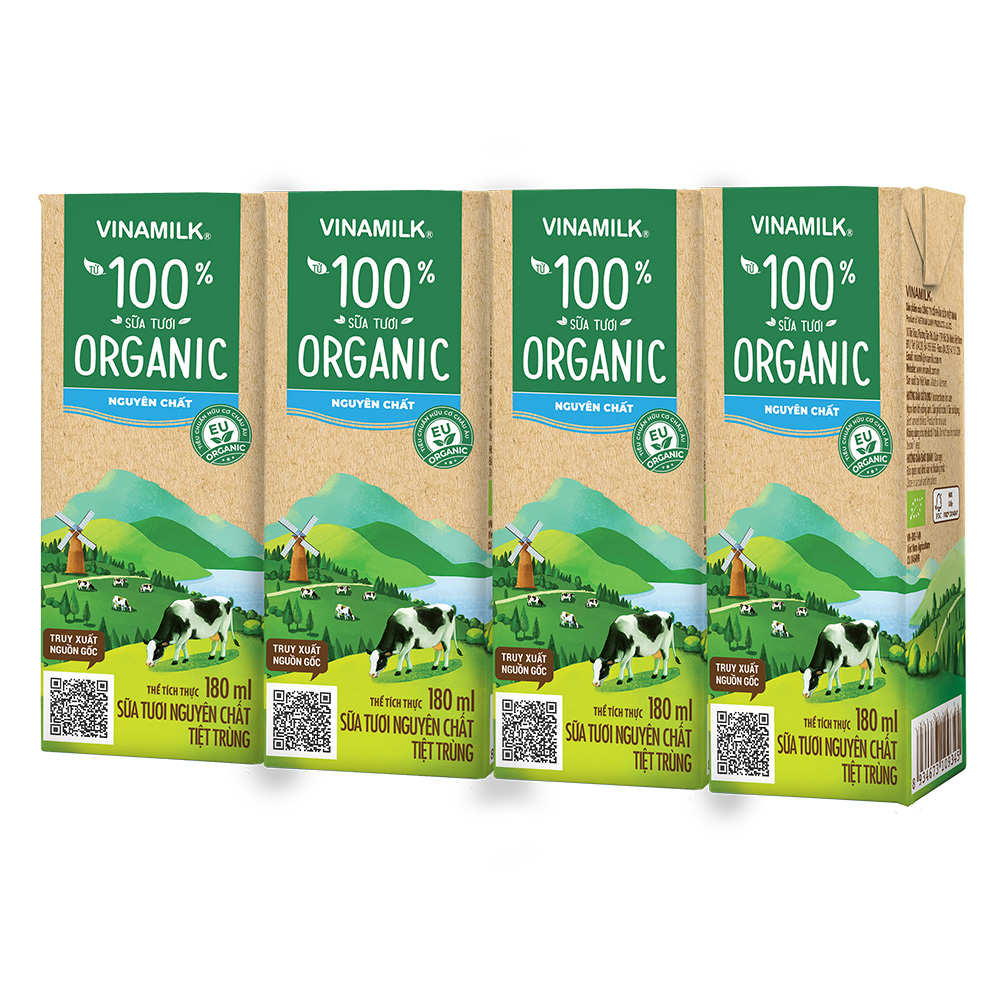Thùng 12 Hộp Sữa Tươi Tiệt Trùng Vinamilk 100% Organic Không Đường