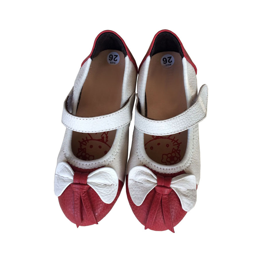 Giày búp bê bé gái trắng đỏ da bò cao cấp TH - BBG311