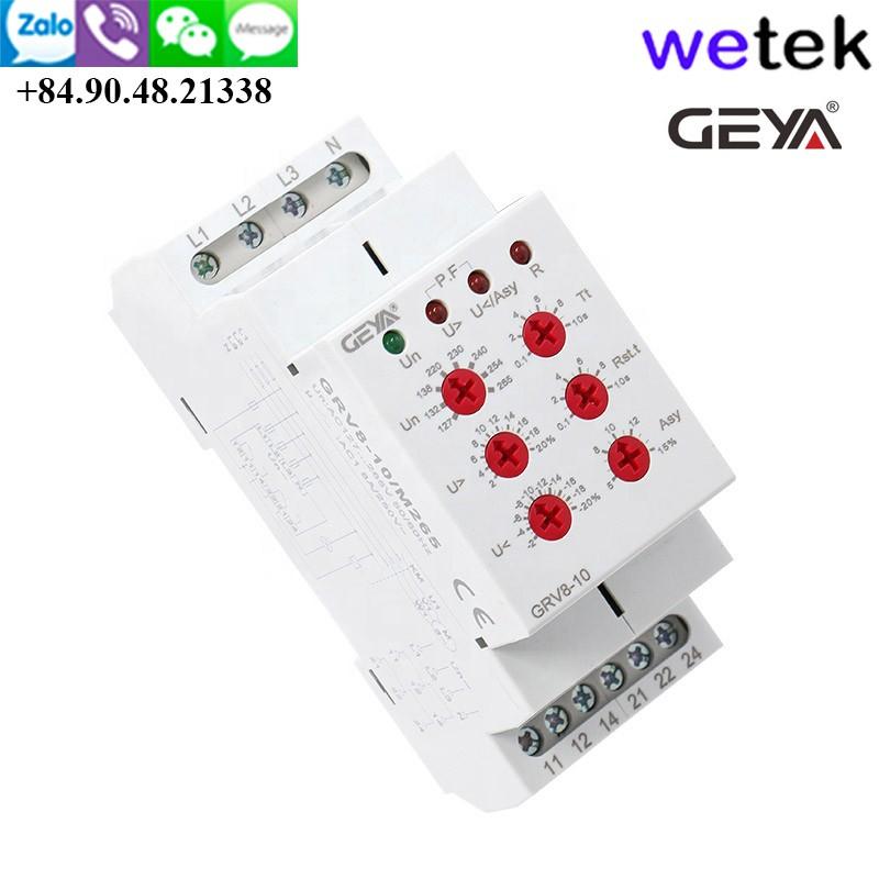 Wetek | Geya GRV8-10 Relay điện áp3 pha, cao thấp áp, mất pha, ngược pha, mất cân bằng pha, 36mm, DIN, cài trễ reset