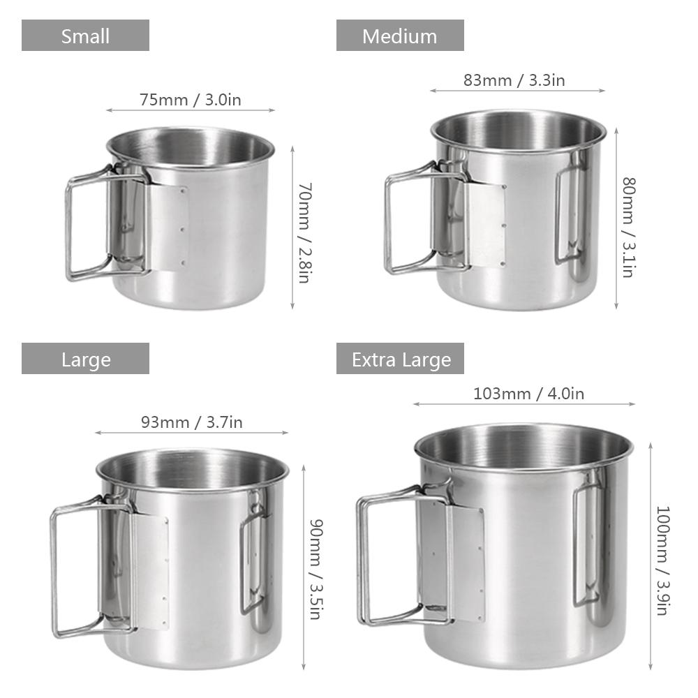 Bộ 4 cốc thép không gỉ đựng nước uống có thể xếp chồng lên nhau có tay cầm