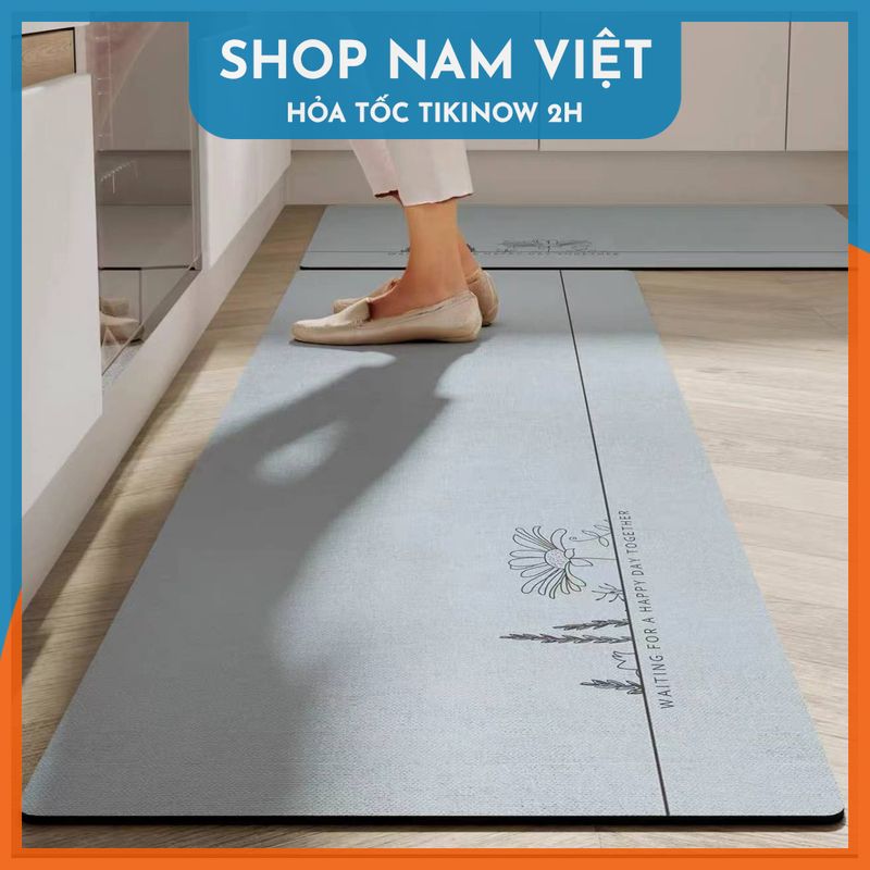 Thảm Nhà Bếp Siêu Thấm Dễ Dàng Vệ Sinh, Thảm Silicon 4 Lớp Navivu - Waiting For Happy - 45120Cm