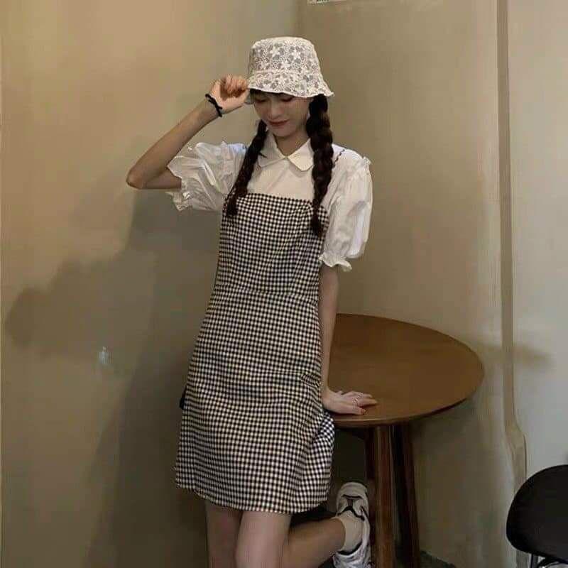 ĐẦM SUÔNG SỌC CARO PHỐI CỔ SƠ MI BÈO DỄ THƯƠNG