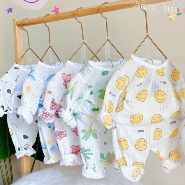 Bộ dài tay cotton giấy cài vai cho bé sơ sinh hàng đẹp - BO6