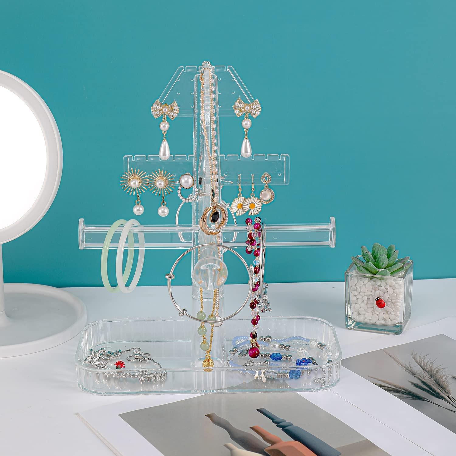 Người tổ chức trang sức, tổ chức Bông tai acrylic với khay nhựa, giữ vòng tay, giá đỡ trang sức cho vòng cổ, vòng tay, nhẫn