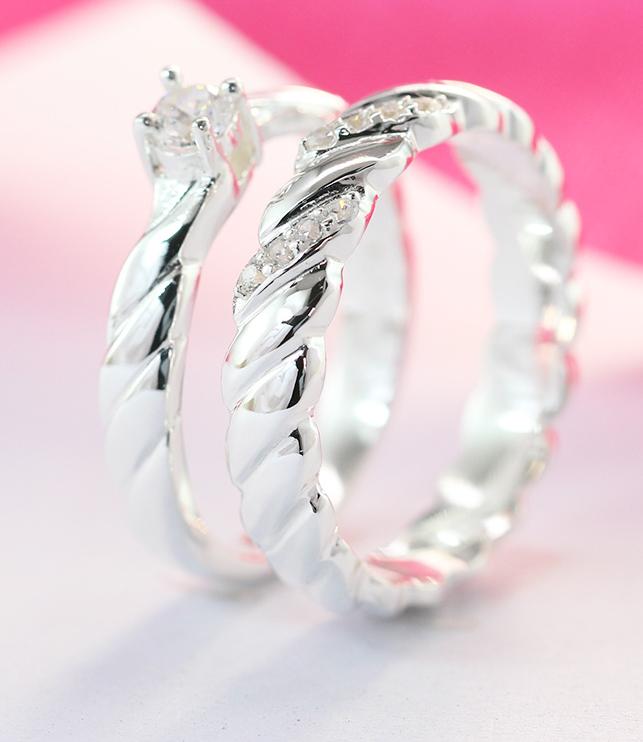 Nhẫn đôi bạc nhẫn cặp bạc đẹp đính đá cách điệu ND0356