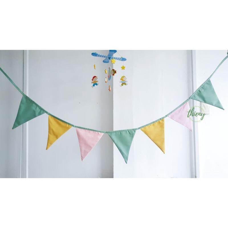 Dây cờ tam giác vải màu xanh vàng hồng, xịn may đẹp, dài 2,2m, trang trí Decor Sinh nhật
