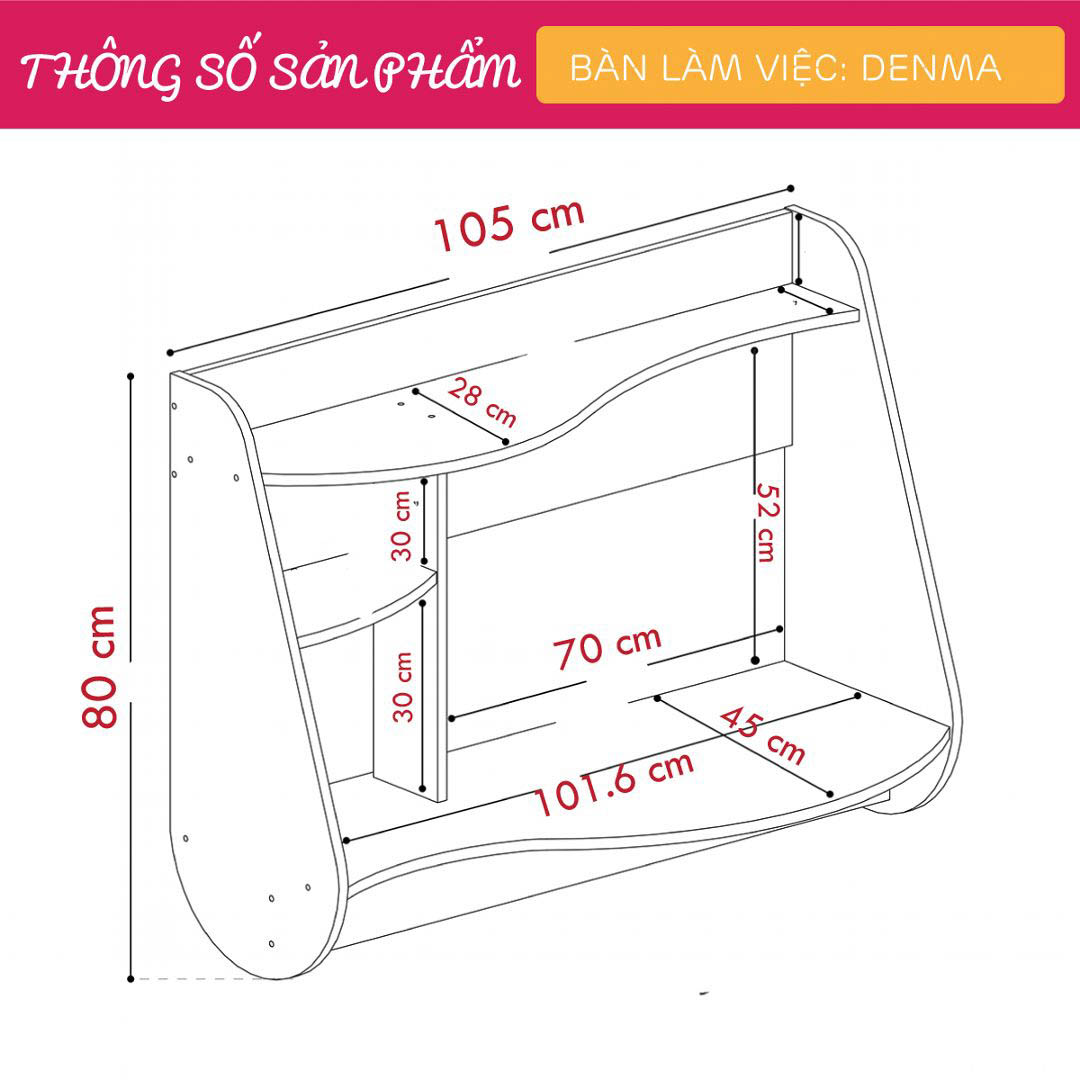 Bàn làm việc, bàn học gỗ hiện đại SMLIFE Denma  | Gỗ MDF dày 17mm chống ẩm | D105xR45xC80cm