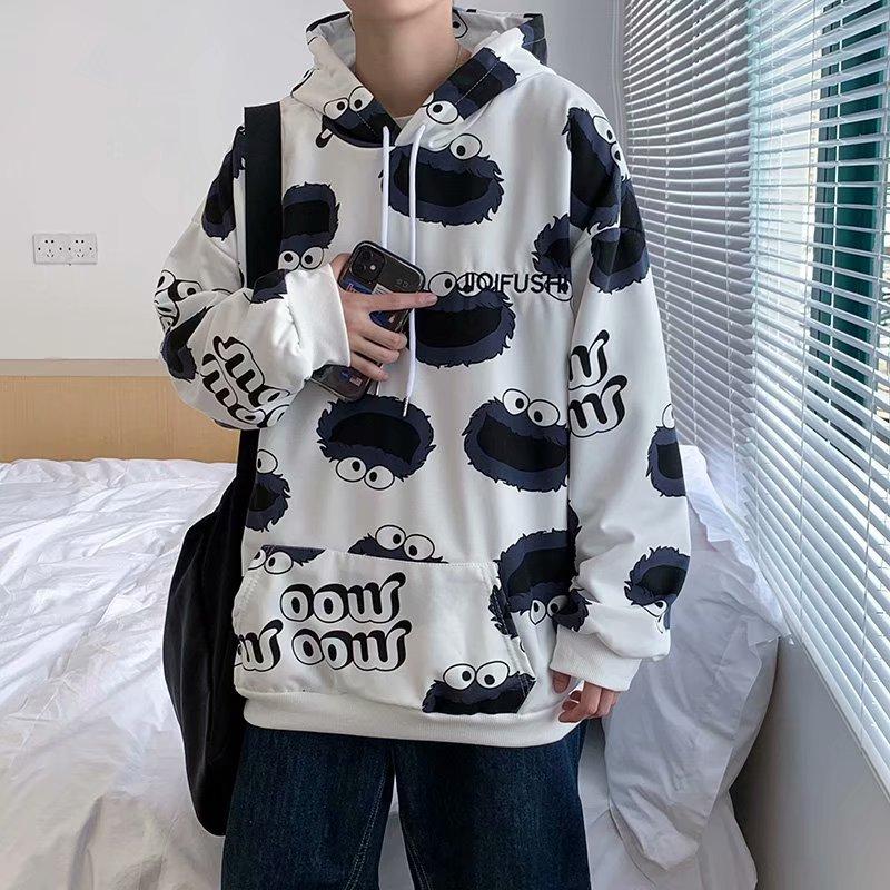 NEW Áo Hoodie Dáng Rộng Có In Hình Hoạt Hình Thời Trang Phong Cách Cho Nam