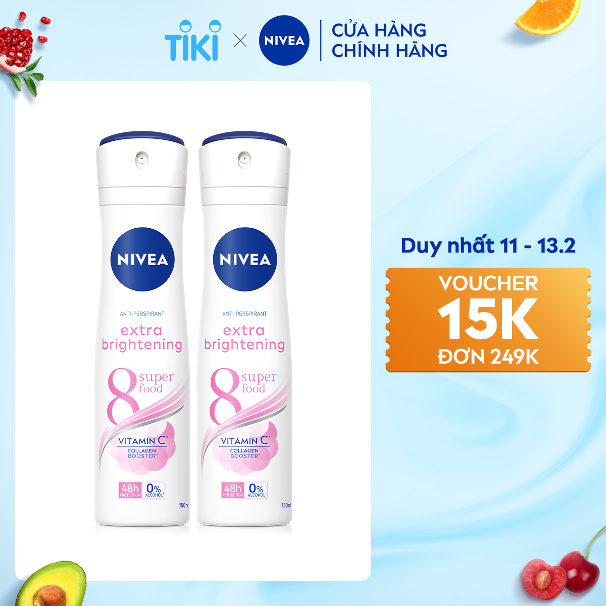 Bộ 2 Xịt Ngăn Mùi NIVEA Sáng Mịn Tối Ưu | Giảm Thâm Sạm | Vitamin C (150 Ml) - 82967