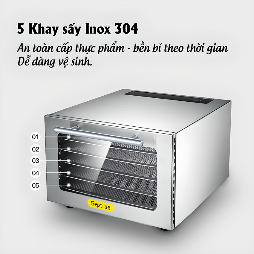 HÀNG NHẬP KHẨU. Máy sấy thực phẩm gia đình 5 khay, hẹn giờ sấy khô tự ngắt. Thương hiệu Mỹ cao cấp Septree DBC-05A