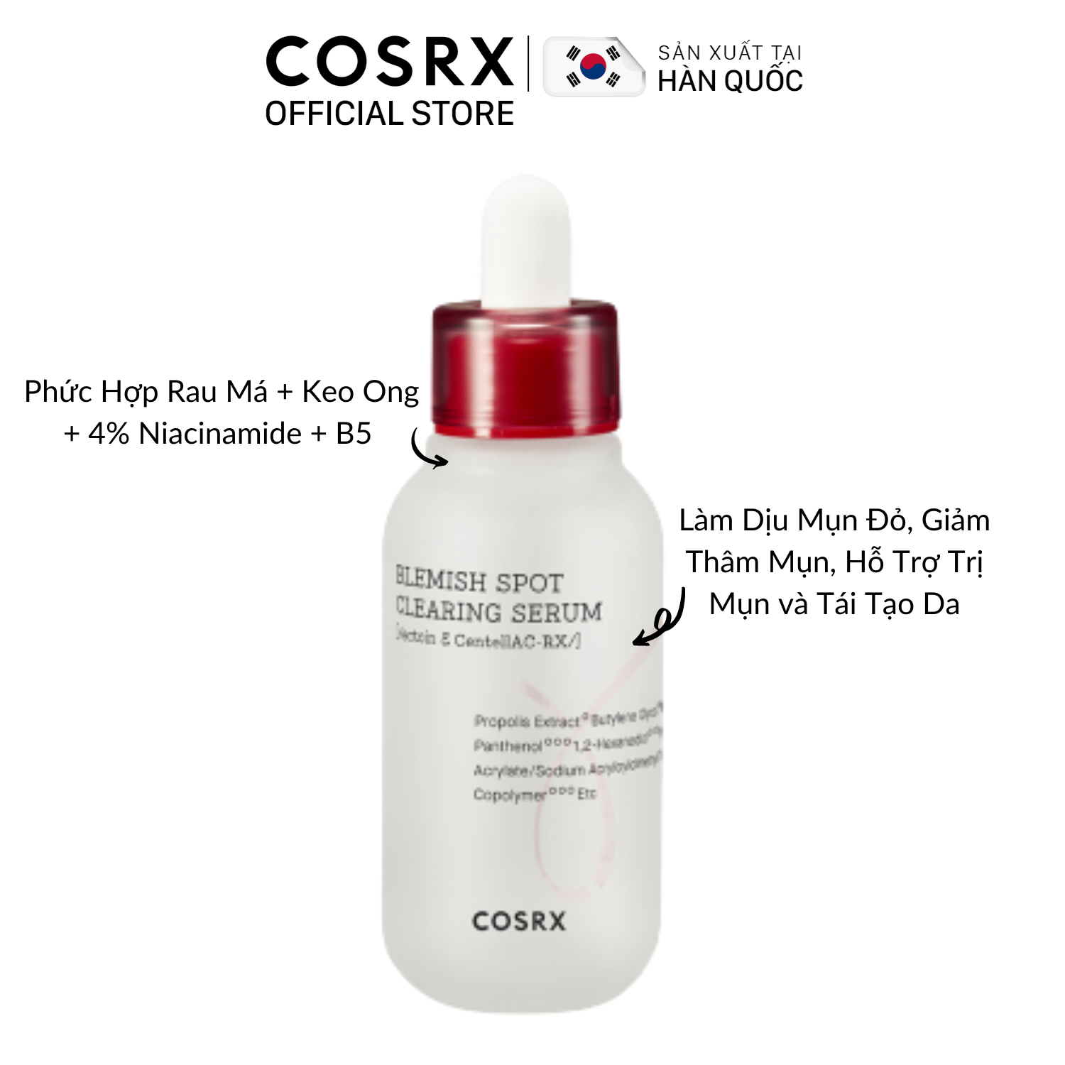 Tinh Chất Cho Da Mụn (Rau Má + 4% Niacinamide) COSRX AC Collection Blemish Spot Clearing Serum 40ml