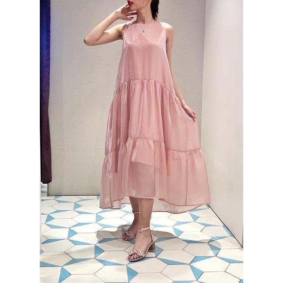 JOVEN - Đầm Organza Maxi 3 tầng sát nách hồng - SP00230