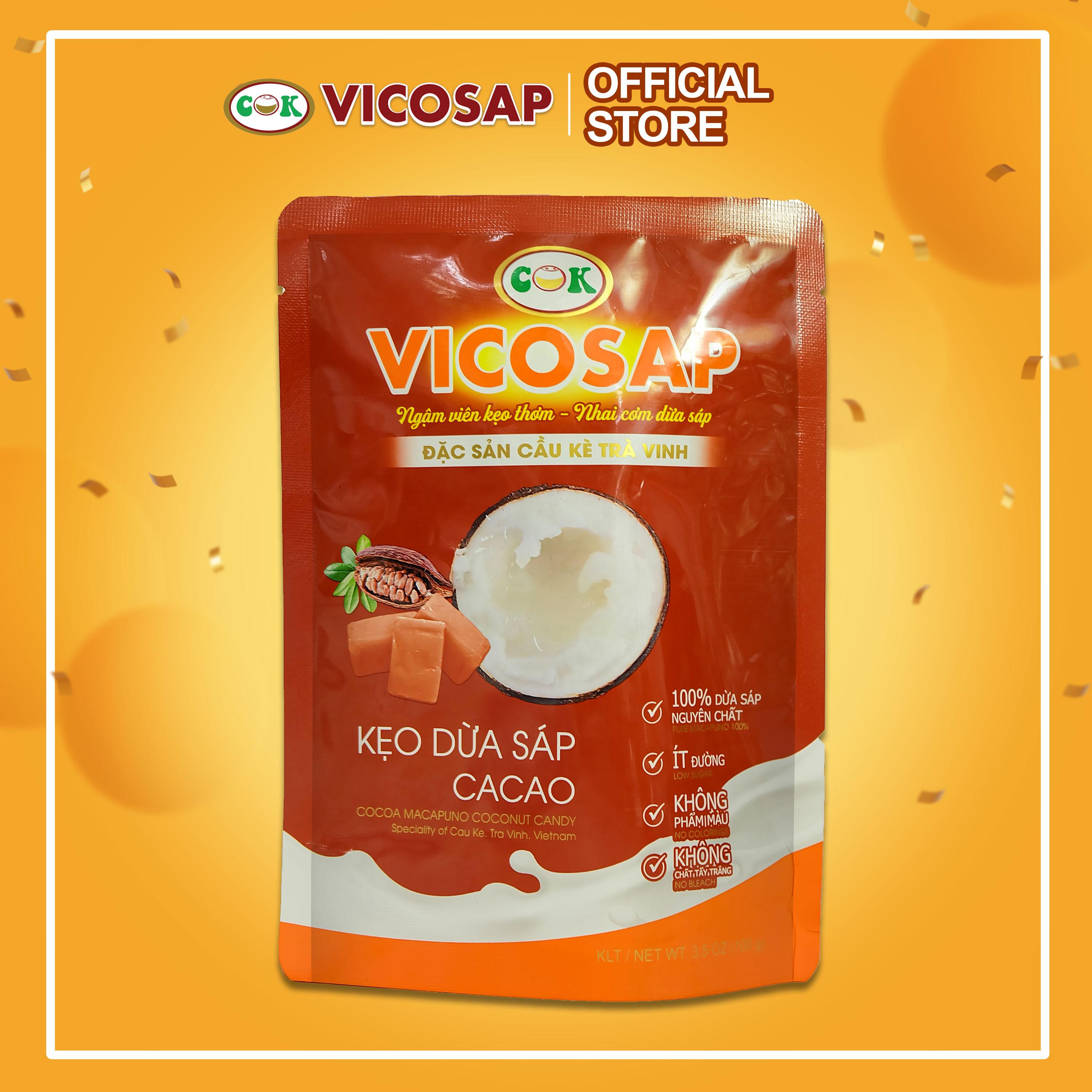 Kẹo dừa sáp VICOSAP vị cacao kẹo mềm dẻo ít đường đặc sản Trà Vinh túi 100g