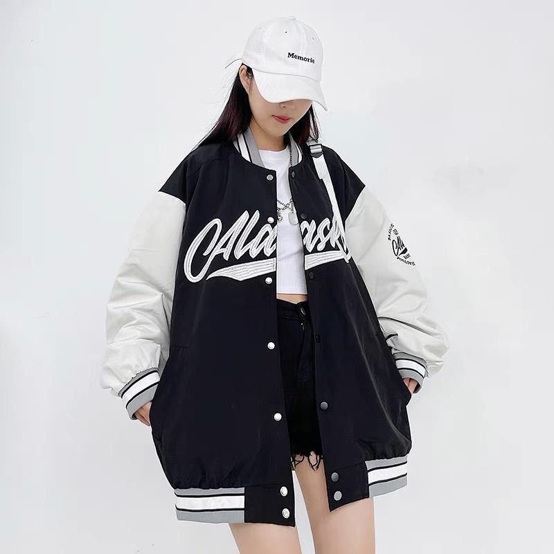Áo Bomber phối tay , áo khoác dù 2 lớp FROM RỘNG UNISEX nam nữ mặc được, in chữ trước ngực cực chất