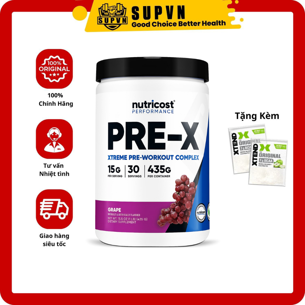 Pre workout Nutricost Pre-X (30 Lần Dùng) - Giúp Tăng Sức Mạnh, Sức Bền, Pre Workout, Bổ Sung Trước Khi Tập