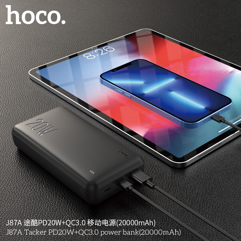 Pin Sạc Dự Phòng Dành Cho Hoco J87A 20000mah, Sạc Nhanh 20W, Pin Lithium Polymer, Nhựa ABS Chống Cháy, Có LED Hiển Thị Nguồn Điện - Hàng Chính Hãng