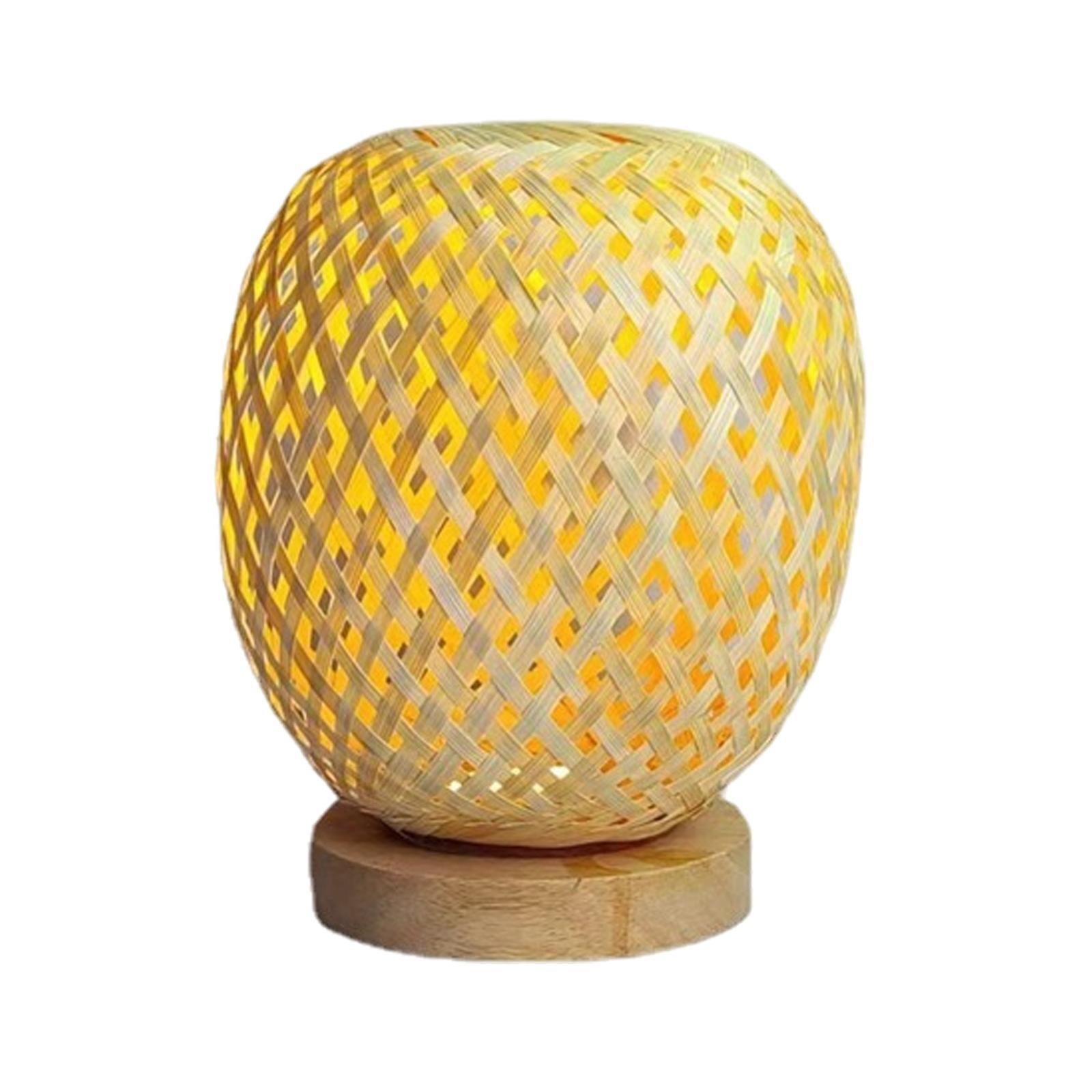 Bamboo Table Lamps with Wood Base Bedroom Bedside Night Light for Bedroom