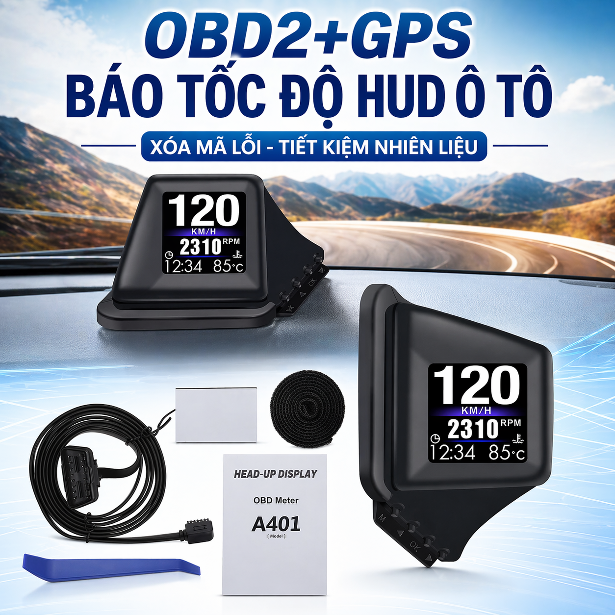 Thiết Bị HUD Ô Tô OBD2+GPS Mới Nhất – Hiển Thị Tốc Độ, Nhiệt Độ Nước, Cảnh Báo Lỗi, Tiết Kiệm Xăng