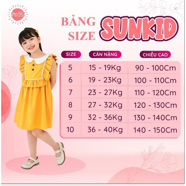 Váy đầm bé gái vàng dáng babydoll trơn cao cấp mùa hè Sunkid CT1 4-12 tuổi